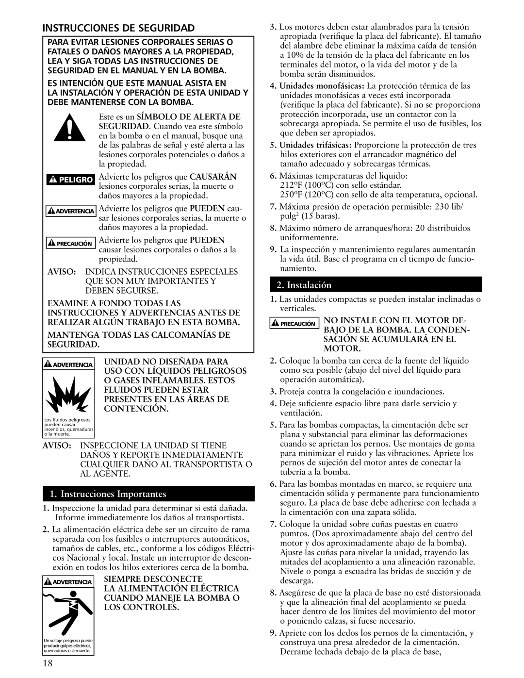 ITT SSH-F, SSH-C manual Instrucciones Importantes, Bajo DE LA BOMBA. LA Conden, Sación SE Acumulará EN EL, Motor 