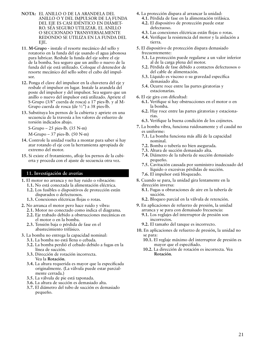 ITT SSH-C, SSH-F manual Investigación de averías 