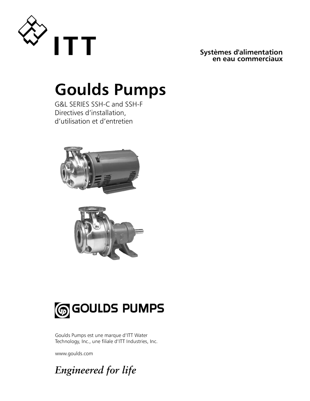 ITT SSH-C, SSH-F manual Systèmes dalimentation en eau commerciaux 