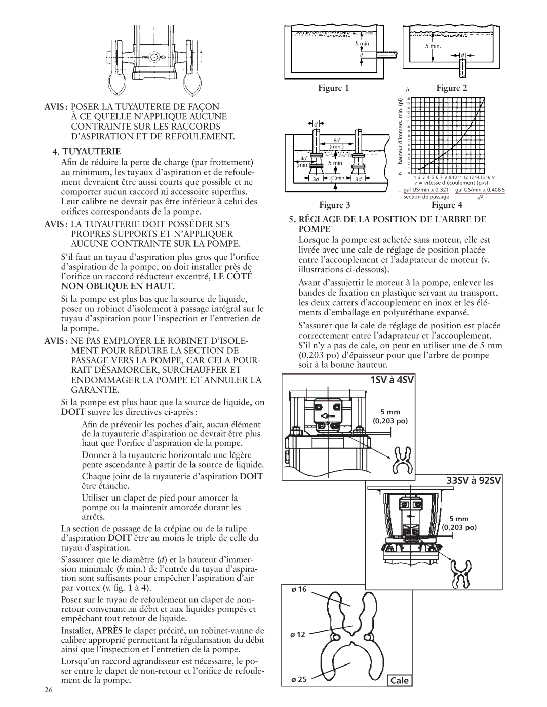 ITT SSV manual Tuyauterie, NON Oblique EN Haut, Réglage DE LA Position DE Larbre DE Pompe, Cale, 203 po 