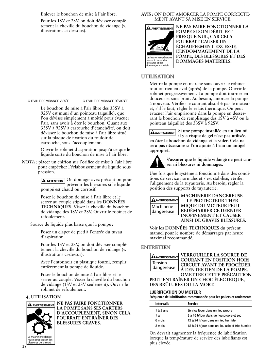 ITT SSV manual Machinerie, Lubrification DU Moteur 