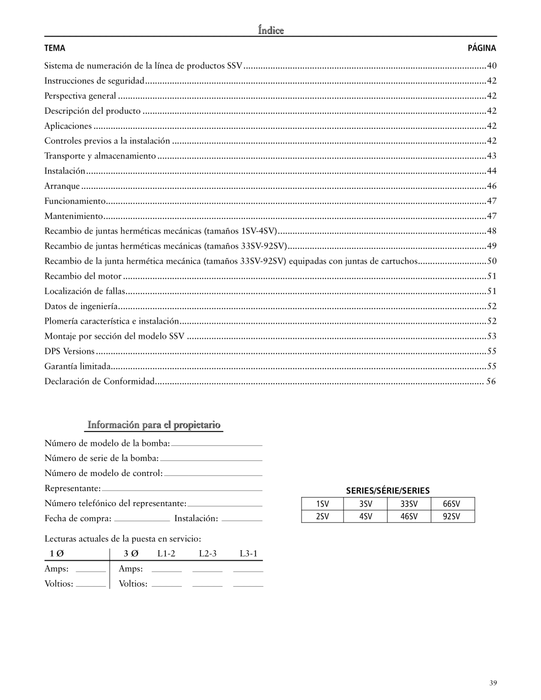 ITT SSV manual Tema, Series/Série/Series 