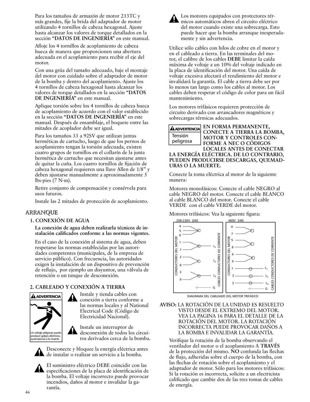 ITT SSV manual Conexión DE Agua, Cableado Y Conexión a Tierra 