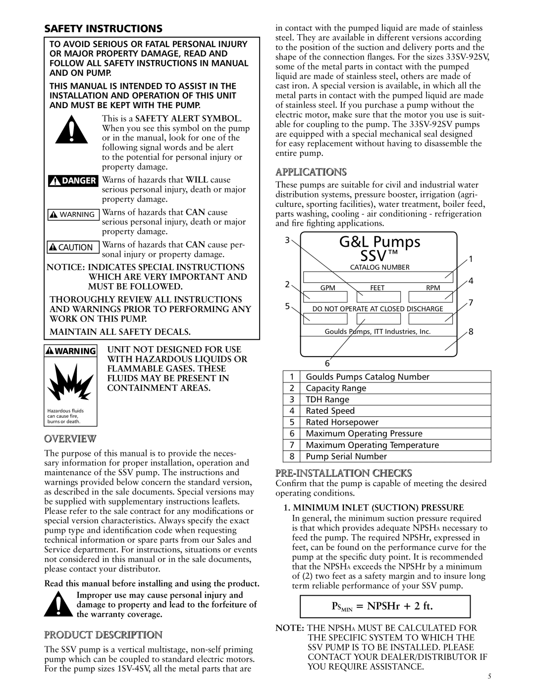 ITT SSV Maintain ALL Safety Decals, Read this manual before installing and using the product 