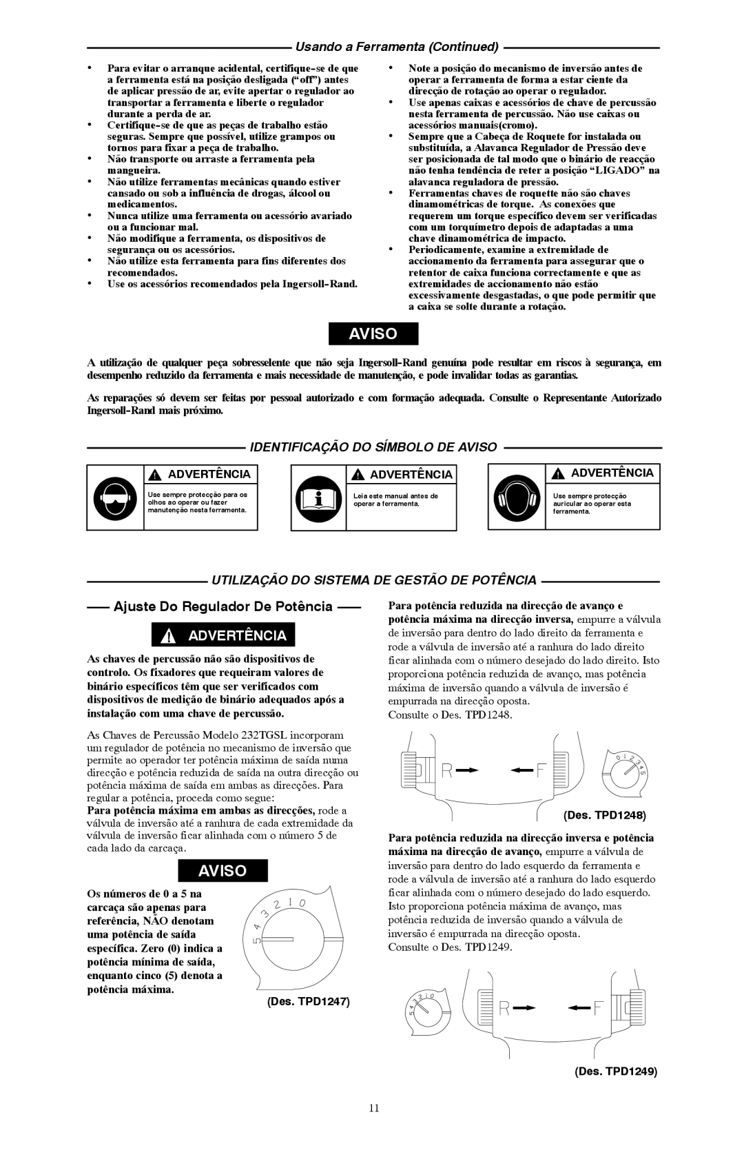 Ives 232TGSL Usando a Ferramenta, Utilização do Sistema DE Gestão DE Potência, Des. TPD1247, Des. TPD1248, Des. TPD1249 