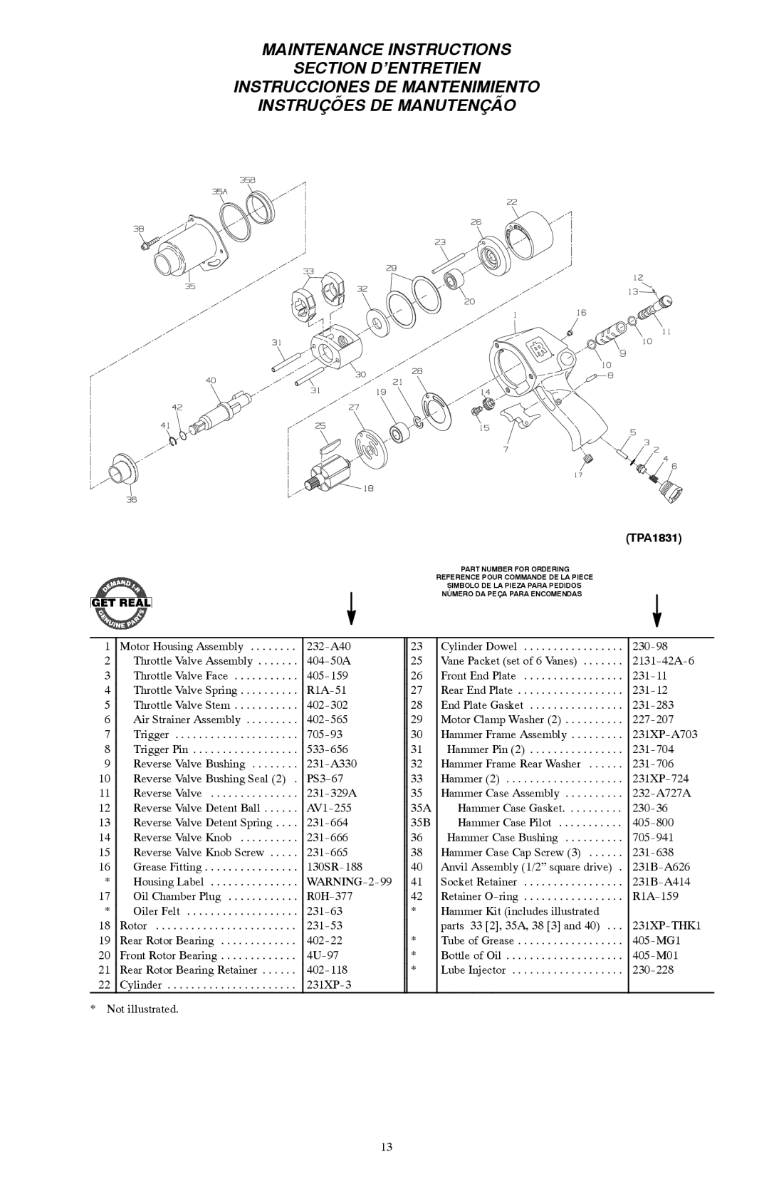 Ives 232TGSL manual TPA1831 