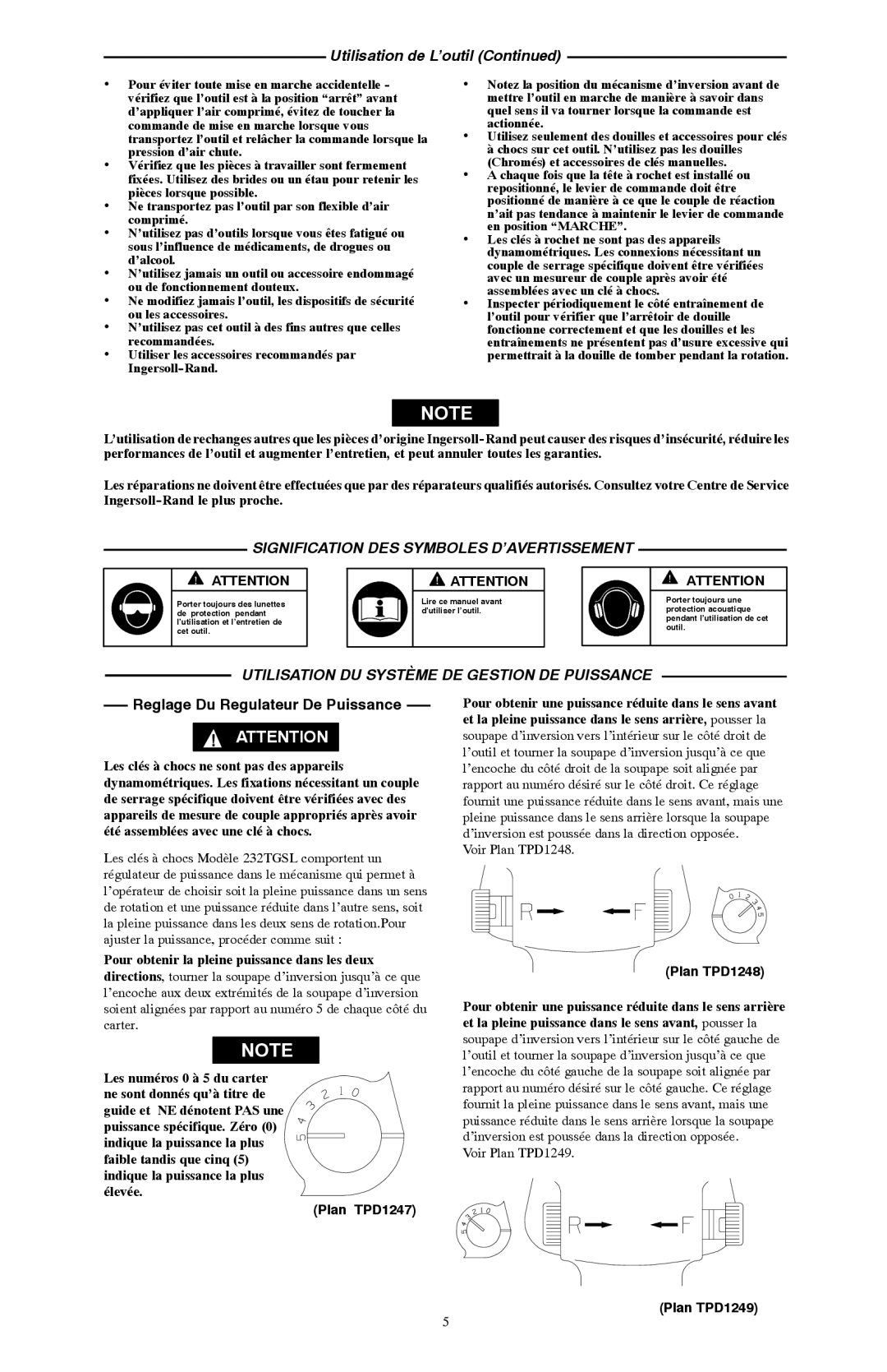 Ives 232TGSL manual Utilisation de L’outil, Signification DES Symboles D’AVERTISSEMENT 