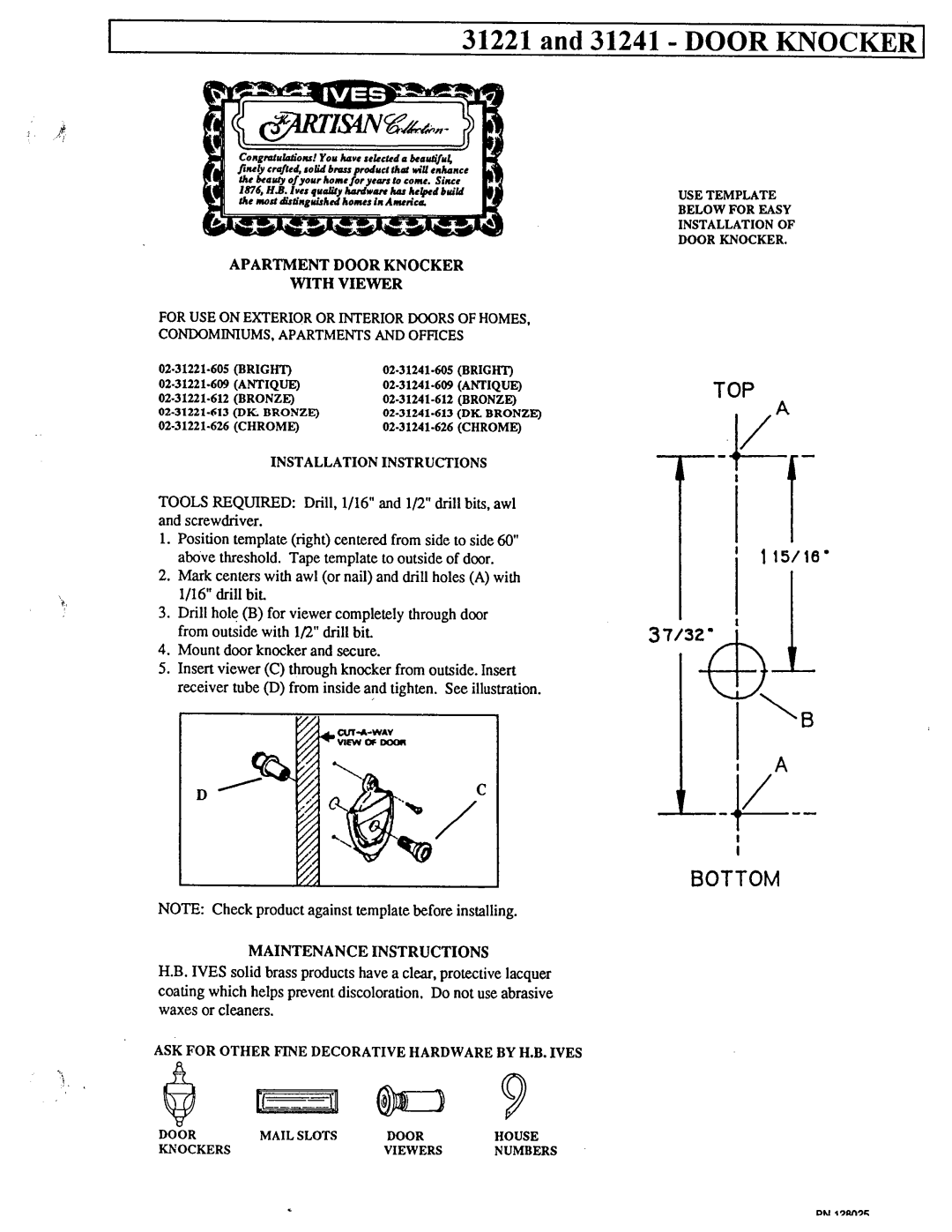 Ives 31241, 31221 manual 