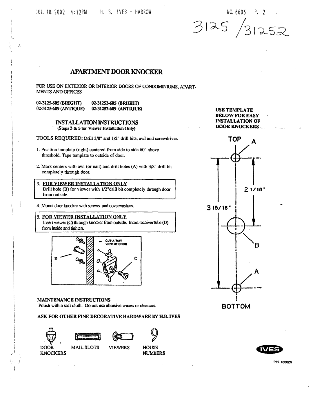 Ives 31252 manual 