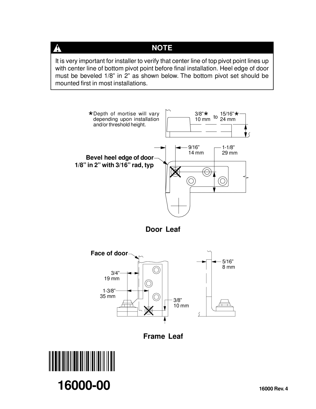 Ives 7212 installation instructions Door Leaf, Frame Leaf 