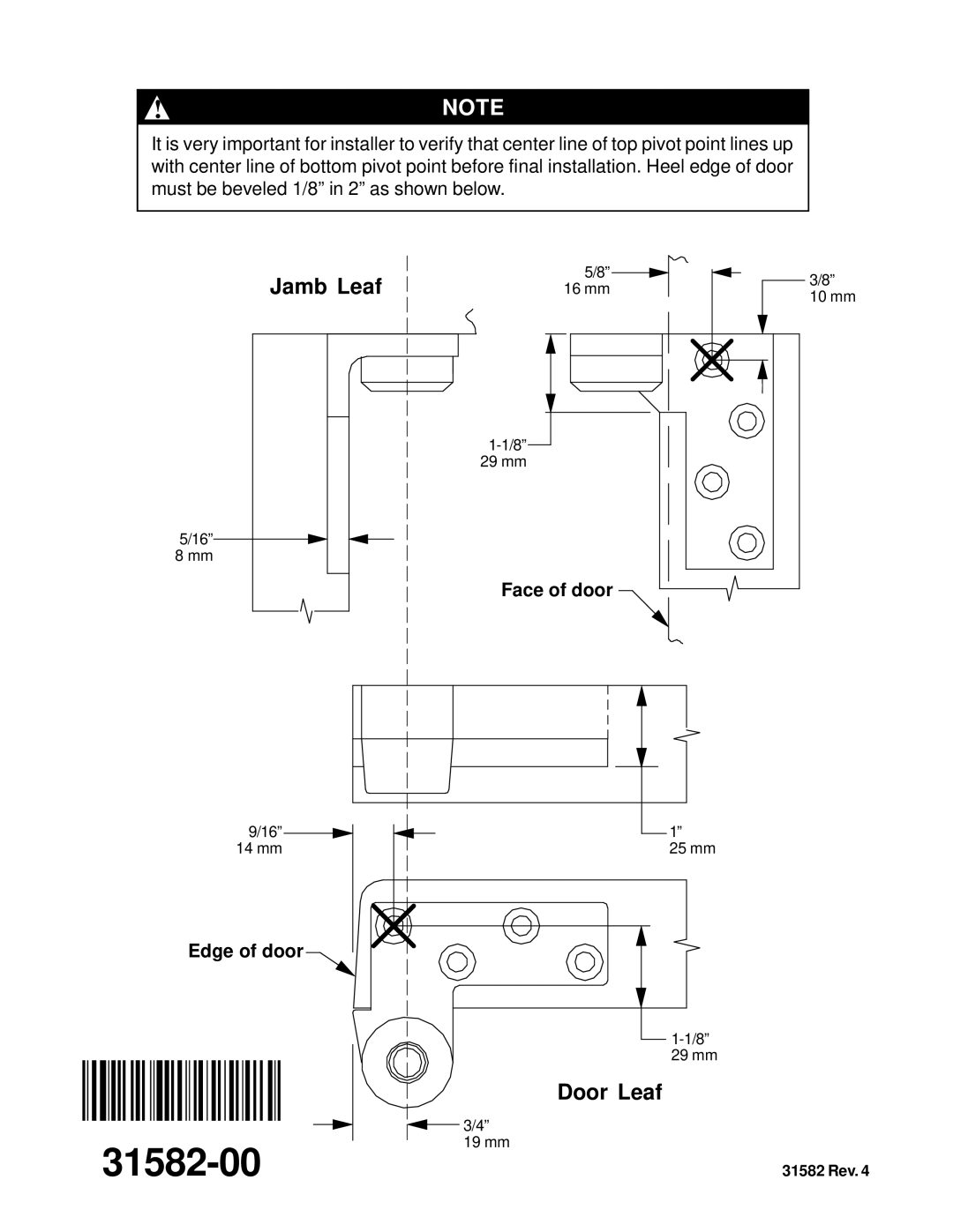 Ives 7212V installation instructions Jamb Leaf, Door Leaf 