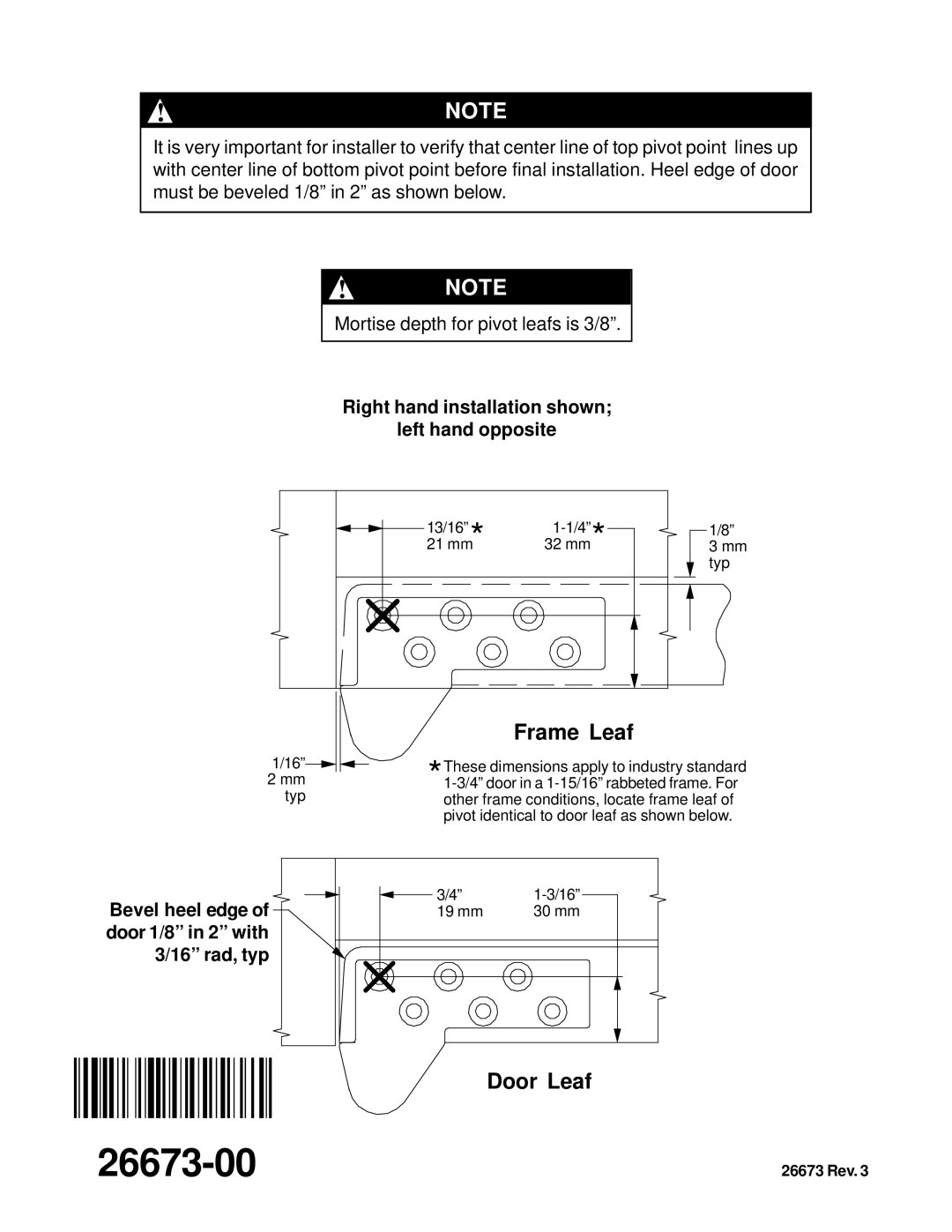 Ives 7237F installation instructions Frame Leaf, Door Leaf 