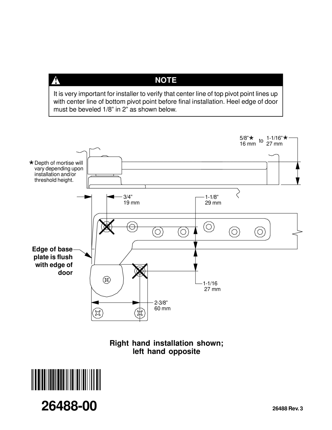 Ives 7244F installation instructions Right hand installation shown Left hand opposite 