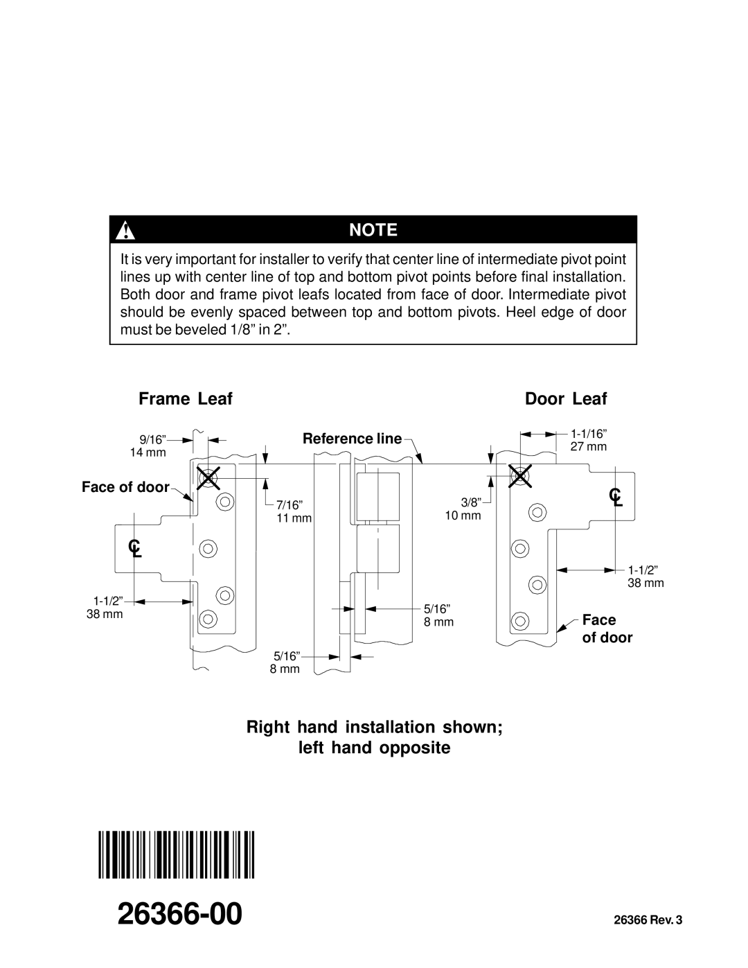 Ives 7245F installation instructions Frame Leaf, Door Leaf 