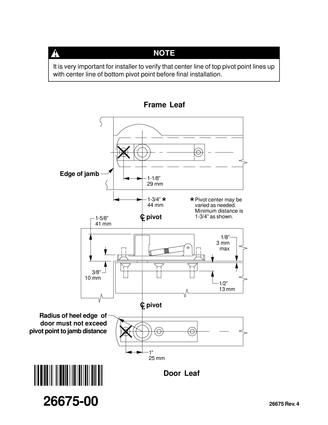 Ives 7255/55J, 7256 installation instructions Frame Leaf, Door Leaf 