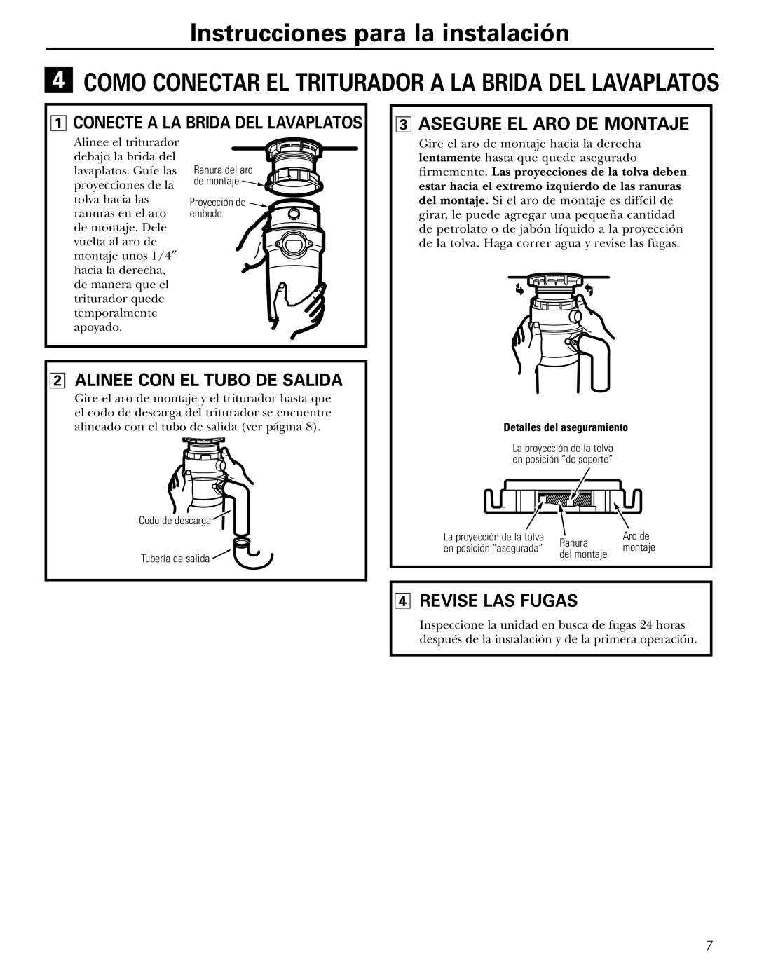 J. A. Henckels GFC1020, GFC720, GFC530, GFC320 Asegure EL ARO DE Montaje, Alinee CON EL Tubo DE Salida, Revise LAS Fugas 