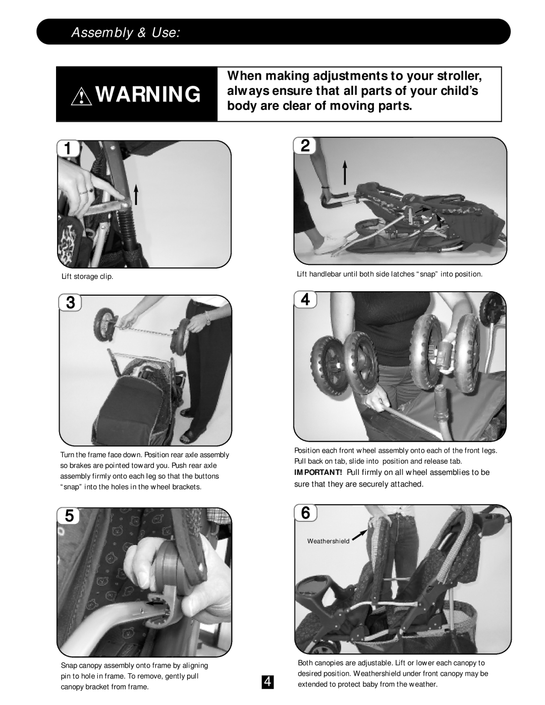 J. Mason FB3154, FM3156 manual Assembly & Use, When making adjustments to your stroller 