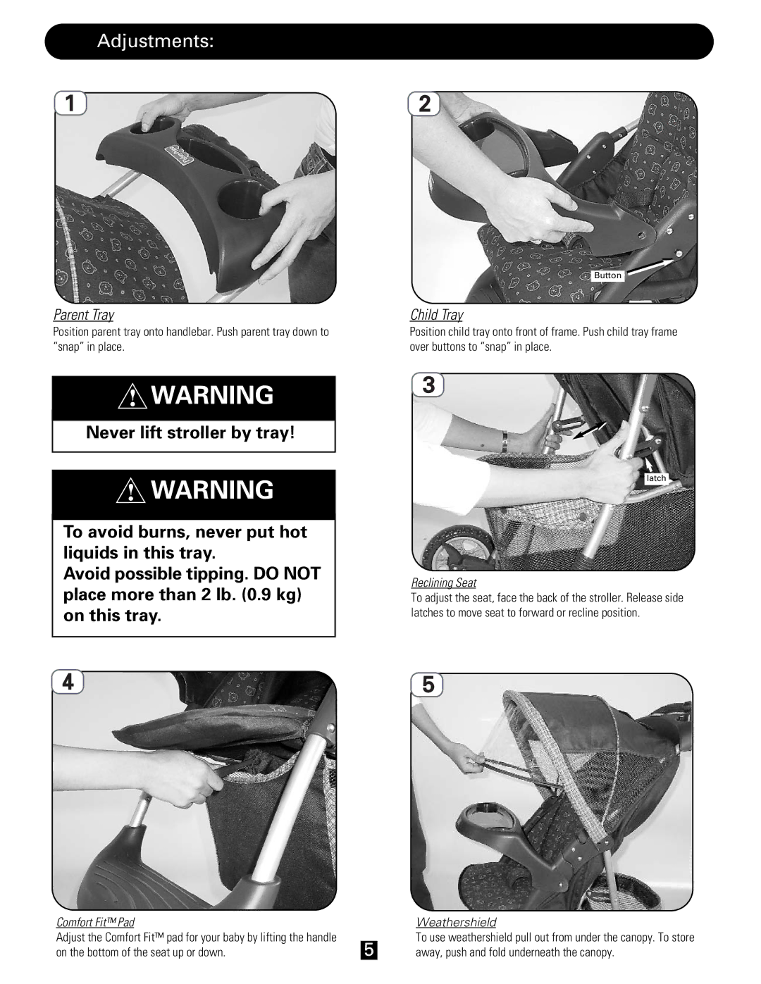 J. Mason FC3148 manual Adjustments, Parent Tray, Child Tray 