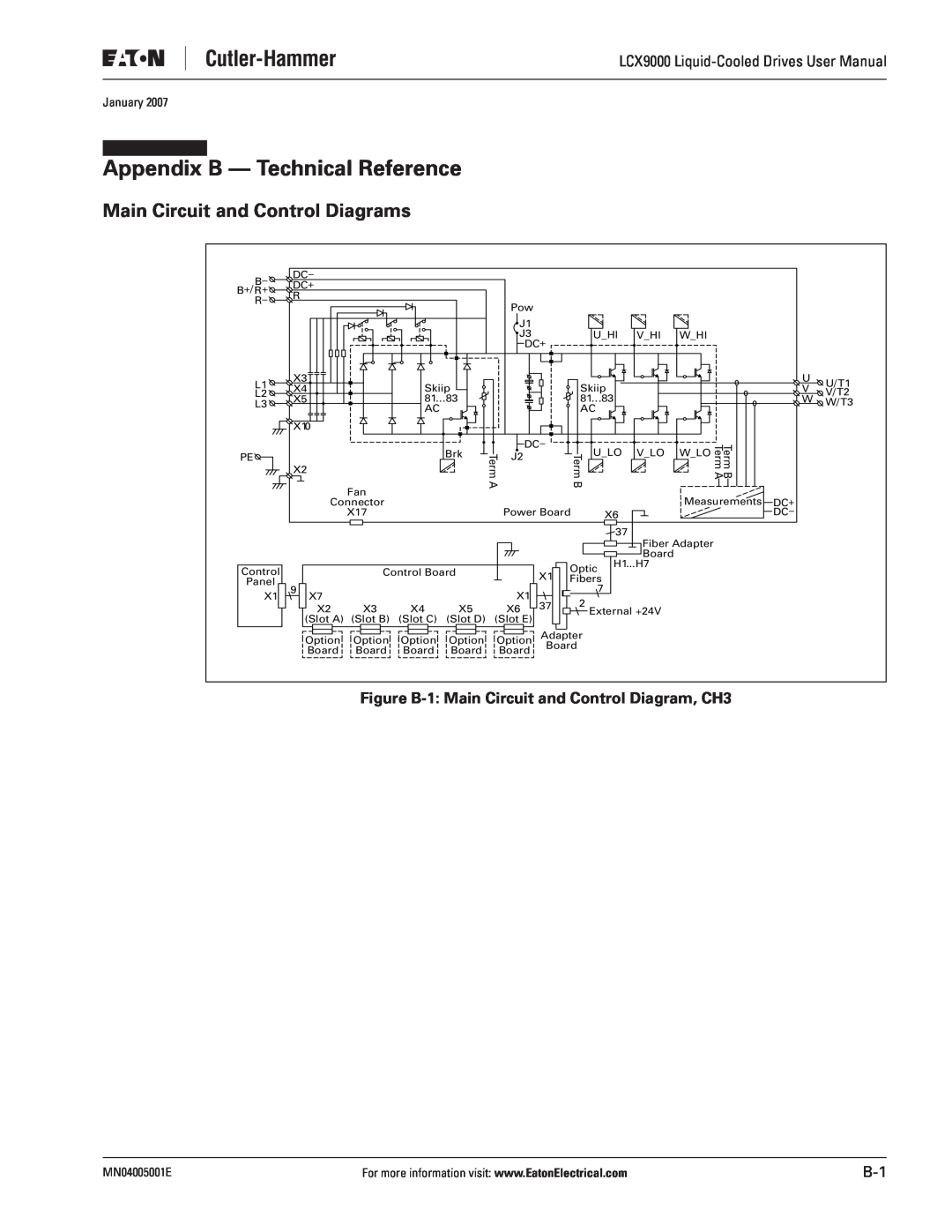 J. T. Eaton LCX9000 user manual Appendix B - Technical Reference, Main Circuit and Control Diagrams, January, MN04005001E 