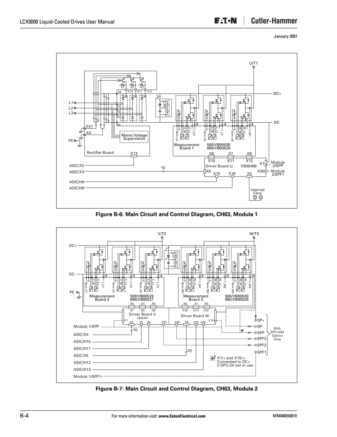 J. T. Eaton LCX9000 user manual Figure B-6 Main Circuit and Control Diagram, CH63, Module, January, VB00491 
