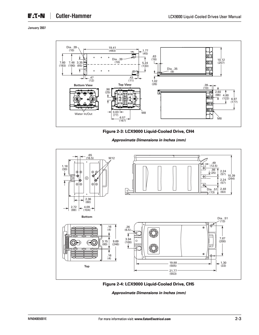 J. T. Eaton 3 LCX9000 Liquid-Cooled Drive, CH4, 4 LCX9000 Liquid-Cooled Drive, CH5, January, MN04005001E, Bottom View 