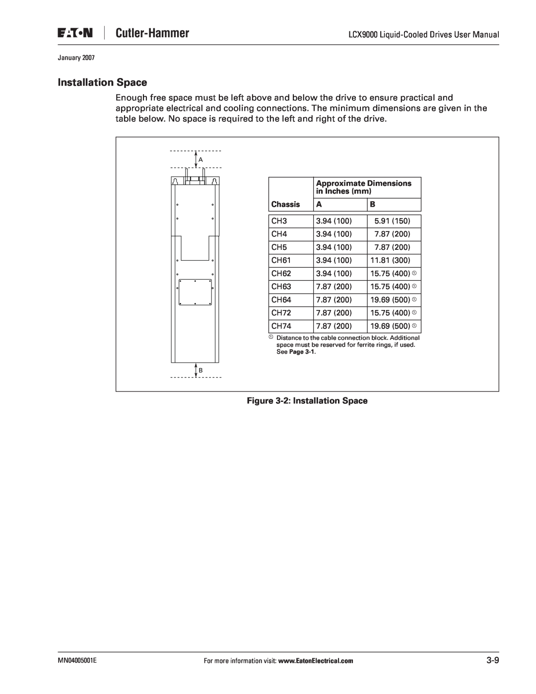 J. T. Eaton LCX9000 user manual 2 Installation Space 