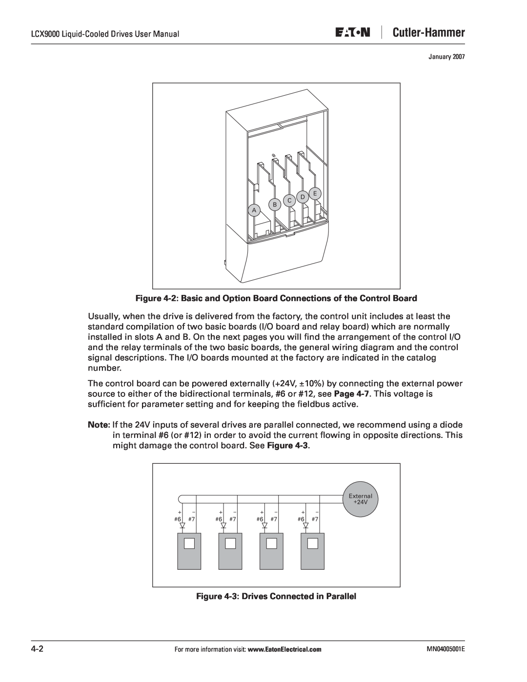 J. T. Eaton LCX9000 user manual 2 Basic and Option Board Connections of the Control Board, 3 Drives Connected in Parallel 