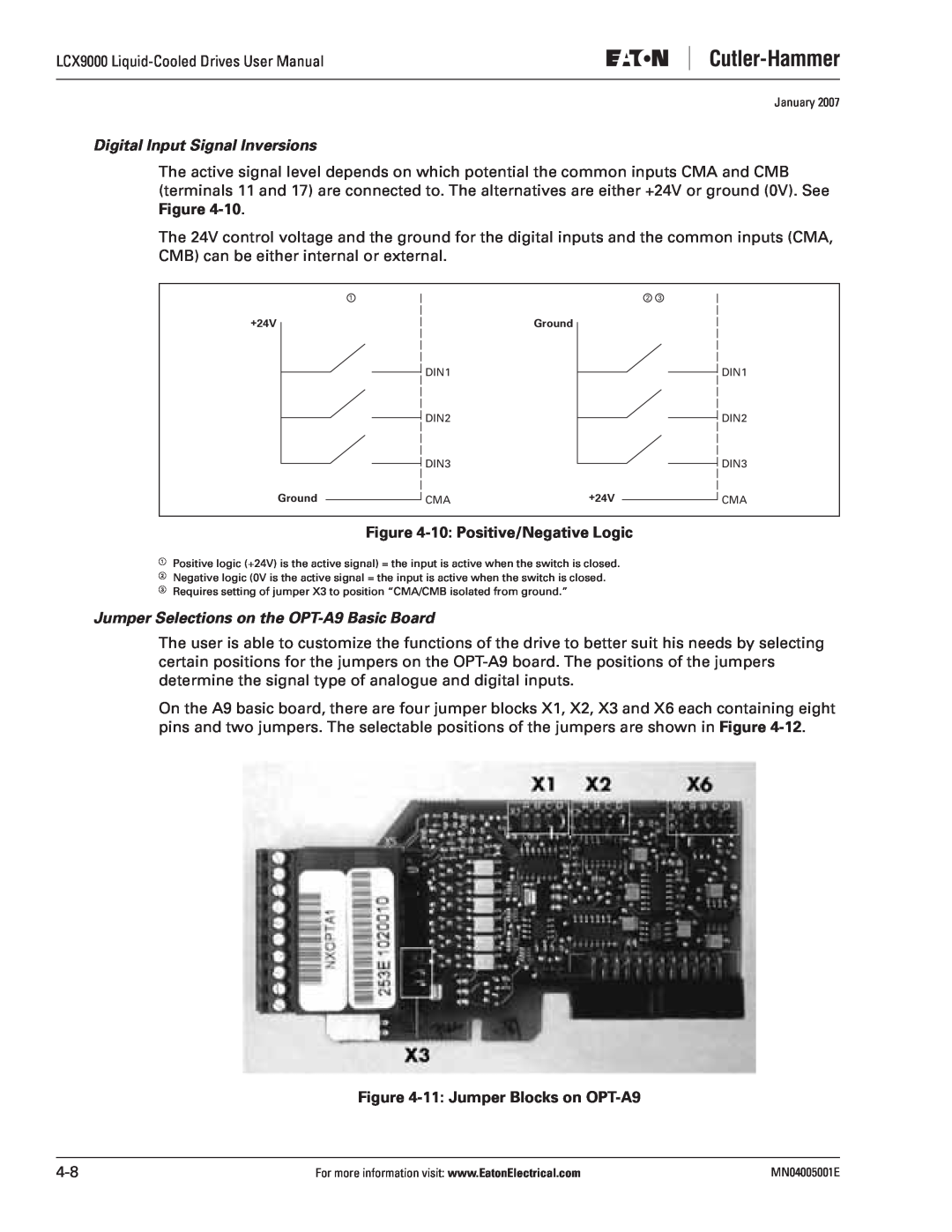 J. T. Eaton LCX9000 user manual Digital Input Signal Inversions, 10 Positive/Negative Logic, 11 Jumper Blocks on OPT-A9 