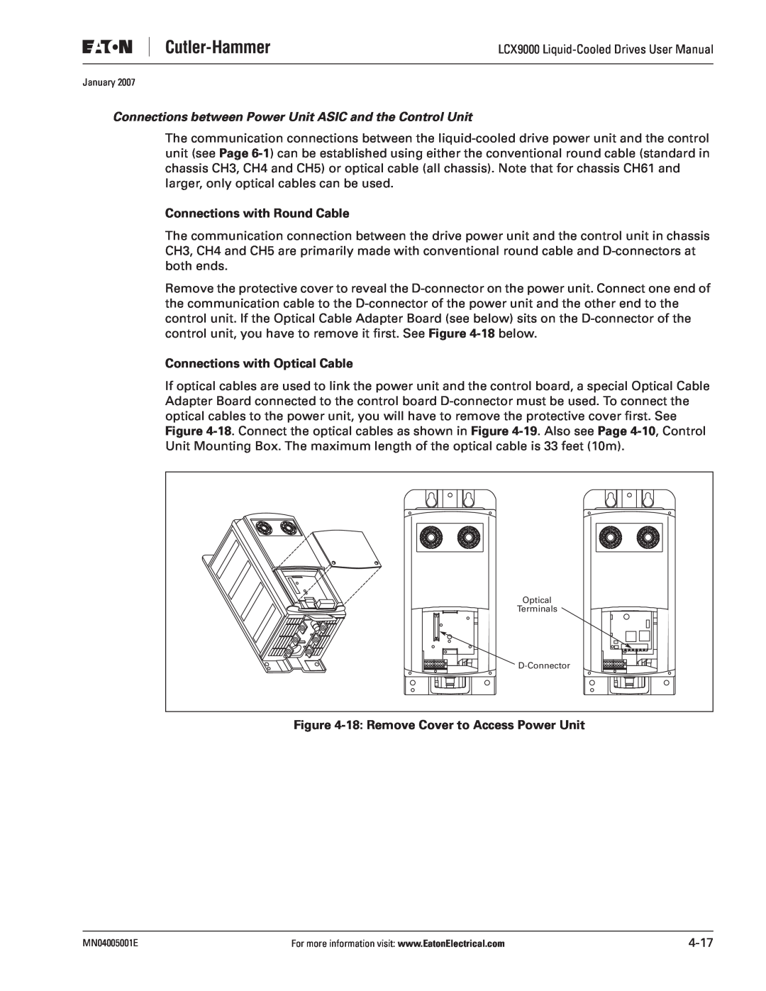 J. T. Eaton LCX9000 user manual Connections between Power Unit ASIC and the Control Unit, Connections with Round Cable 