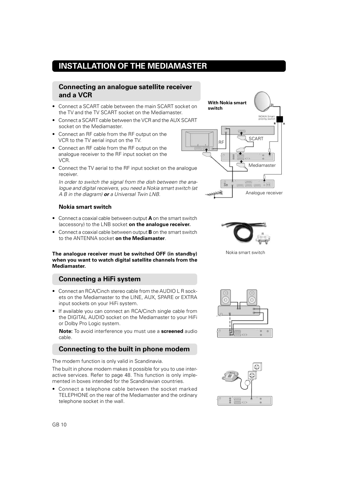 JA Audio 9902S manual Connecting an analogue satellite receiver and a VCR, Connecting a HiFi system 