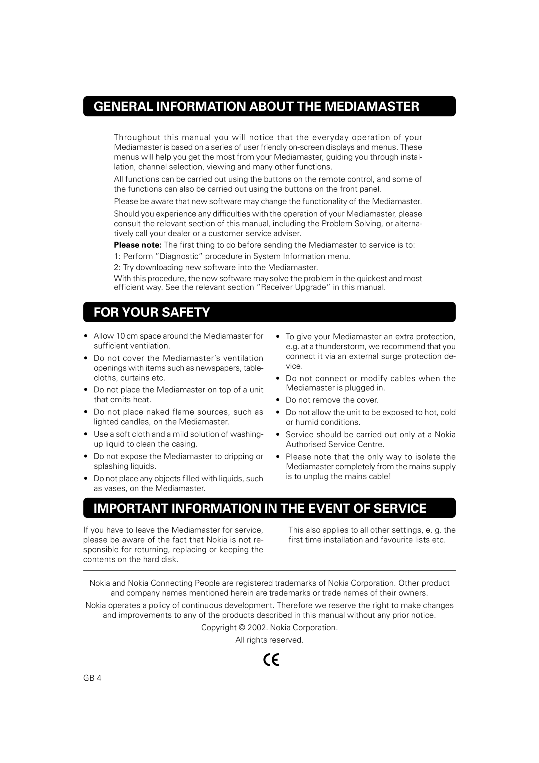 JA Audio 9902S General Information about the Mediamaster, For Your Safety, Important Information in the Event of Service 