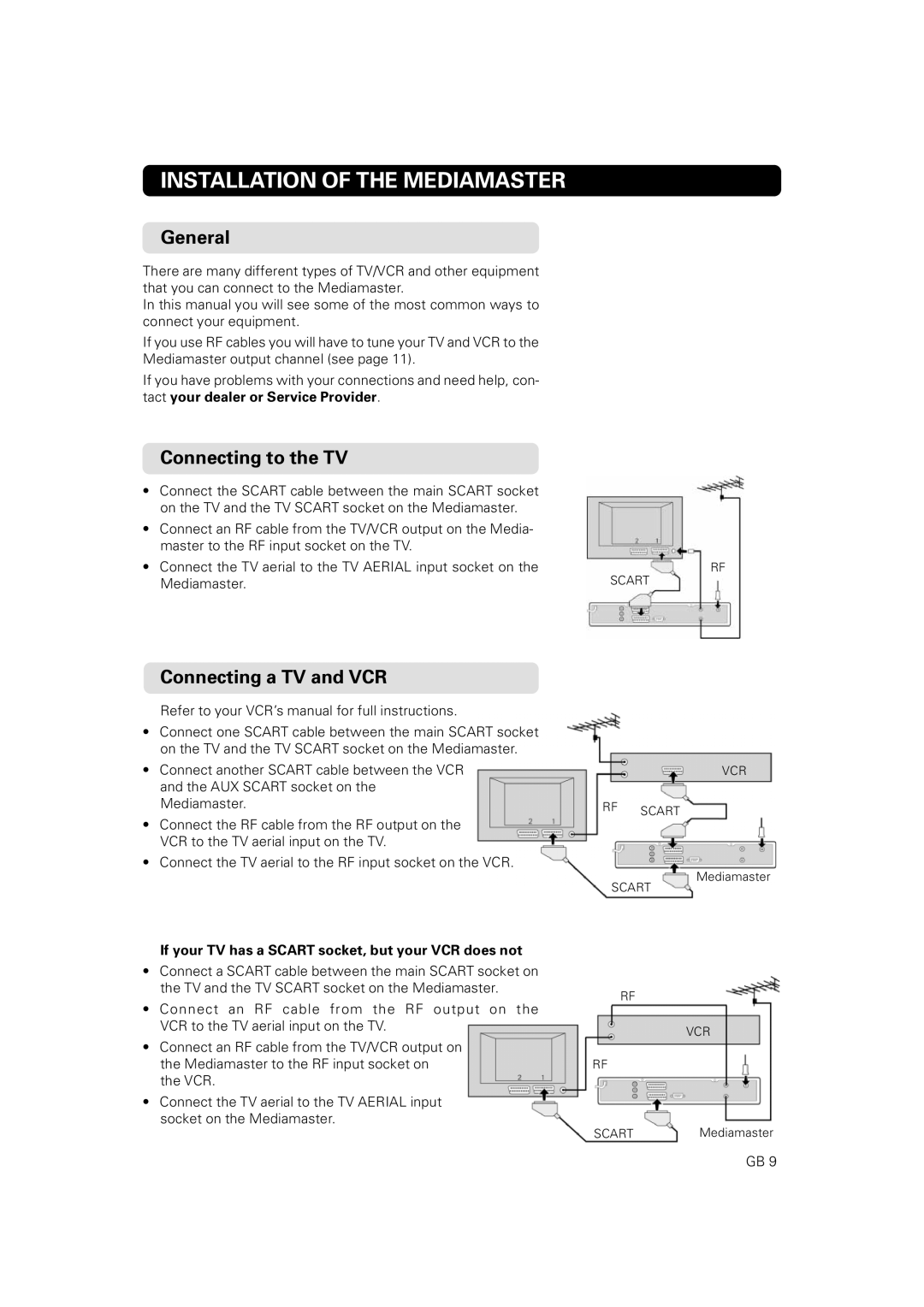 JA Audio 9902S manual General, Connecting to the TV, Connecting a TV and VCR 