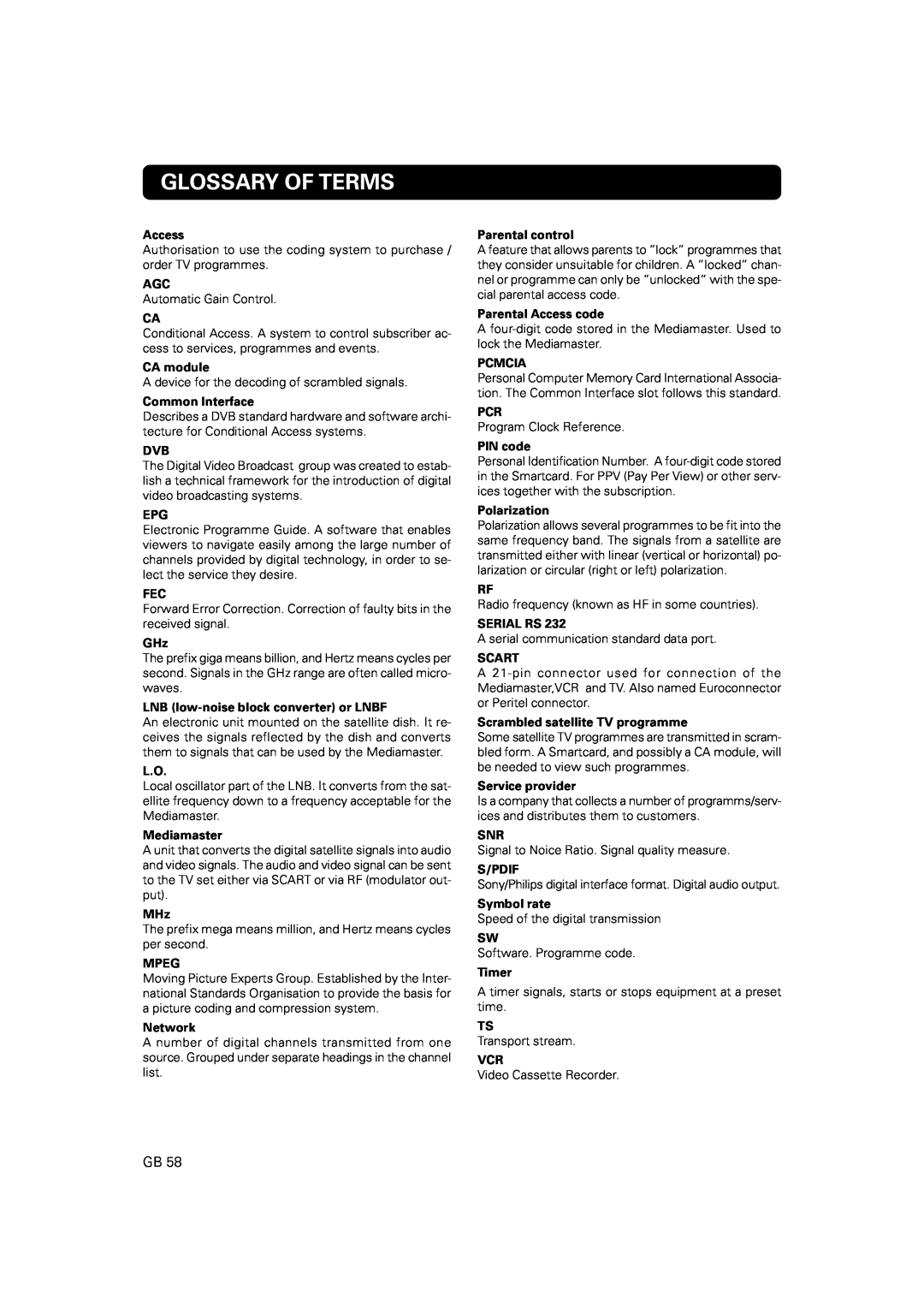 JA Audio 9902S manual Glossary Of Terms 
