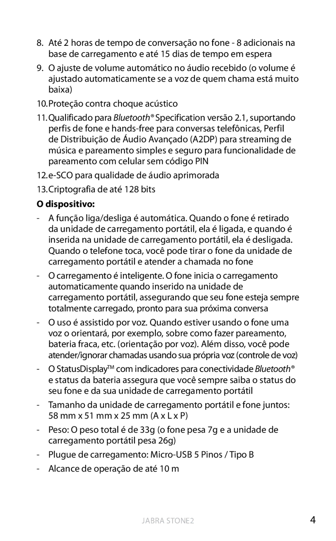 Jabra 2 user manual Dispositivo 