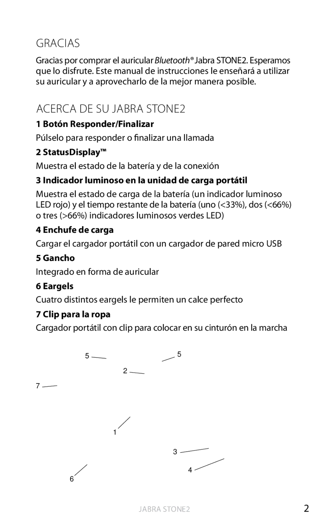 Jabra user manual Gracias, Acerca DE SU Jabra STONE2 