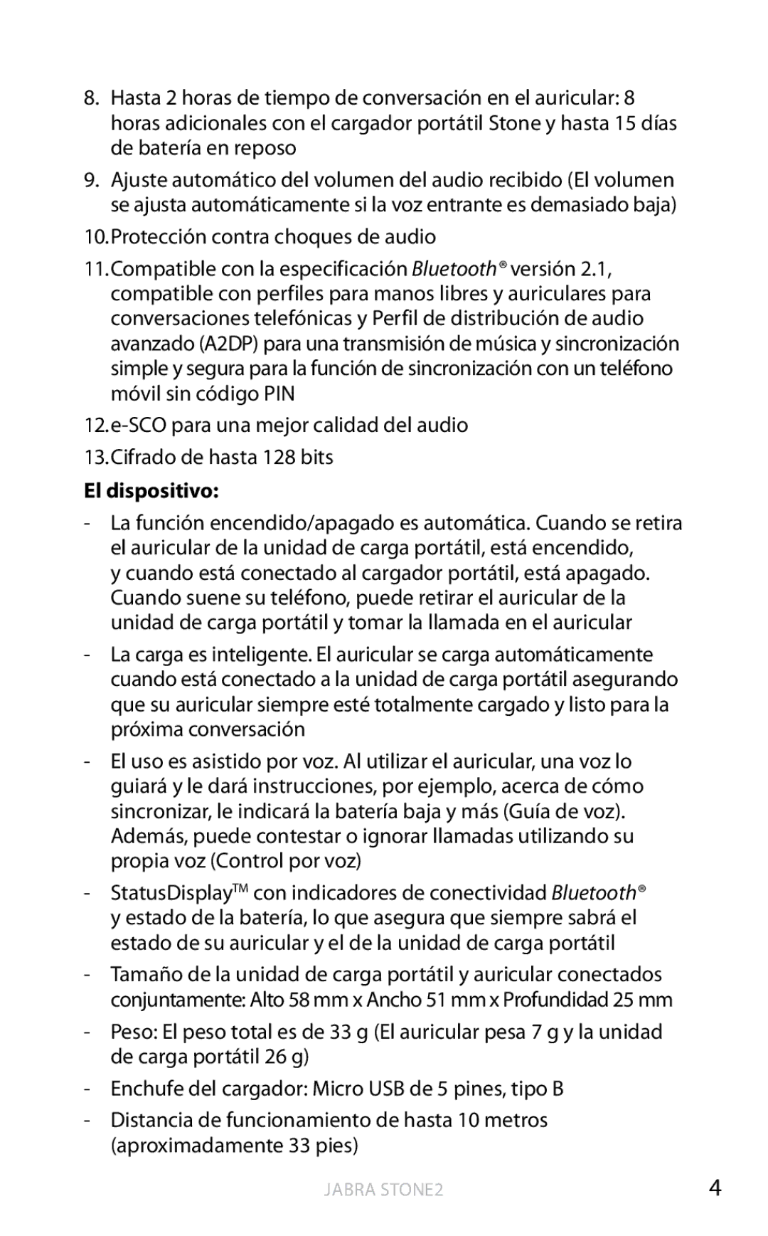 Jabra 2 user manual El dispositivo 