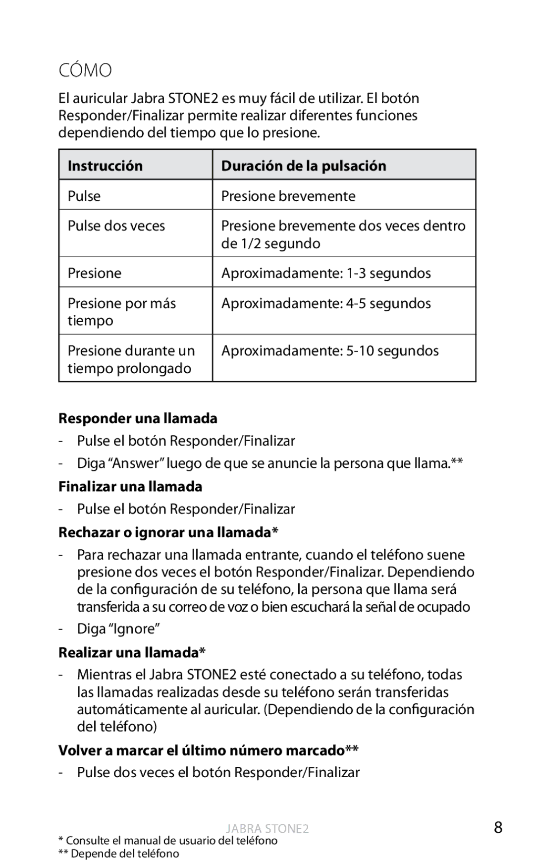 Jabra 2 user manual Cómo 