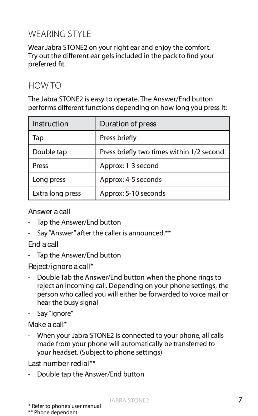 Jabra 2 user manual Wearing Style, HOW to 