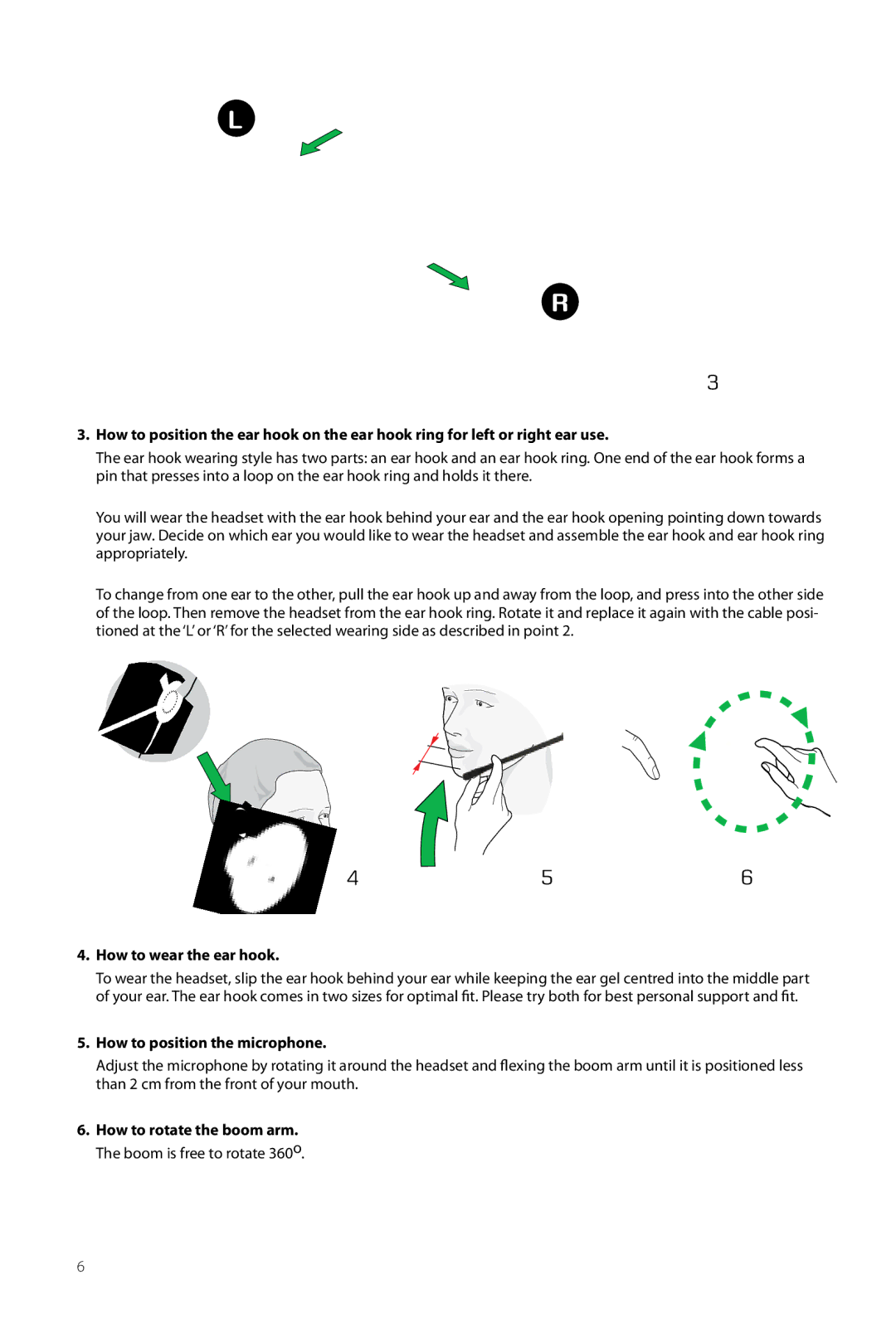 Jabra 2400 user manual Cm 3/4, How to wear the ear hook 