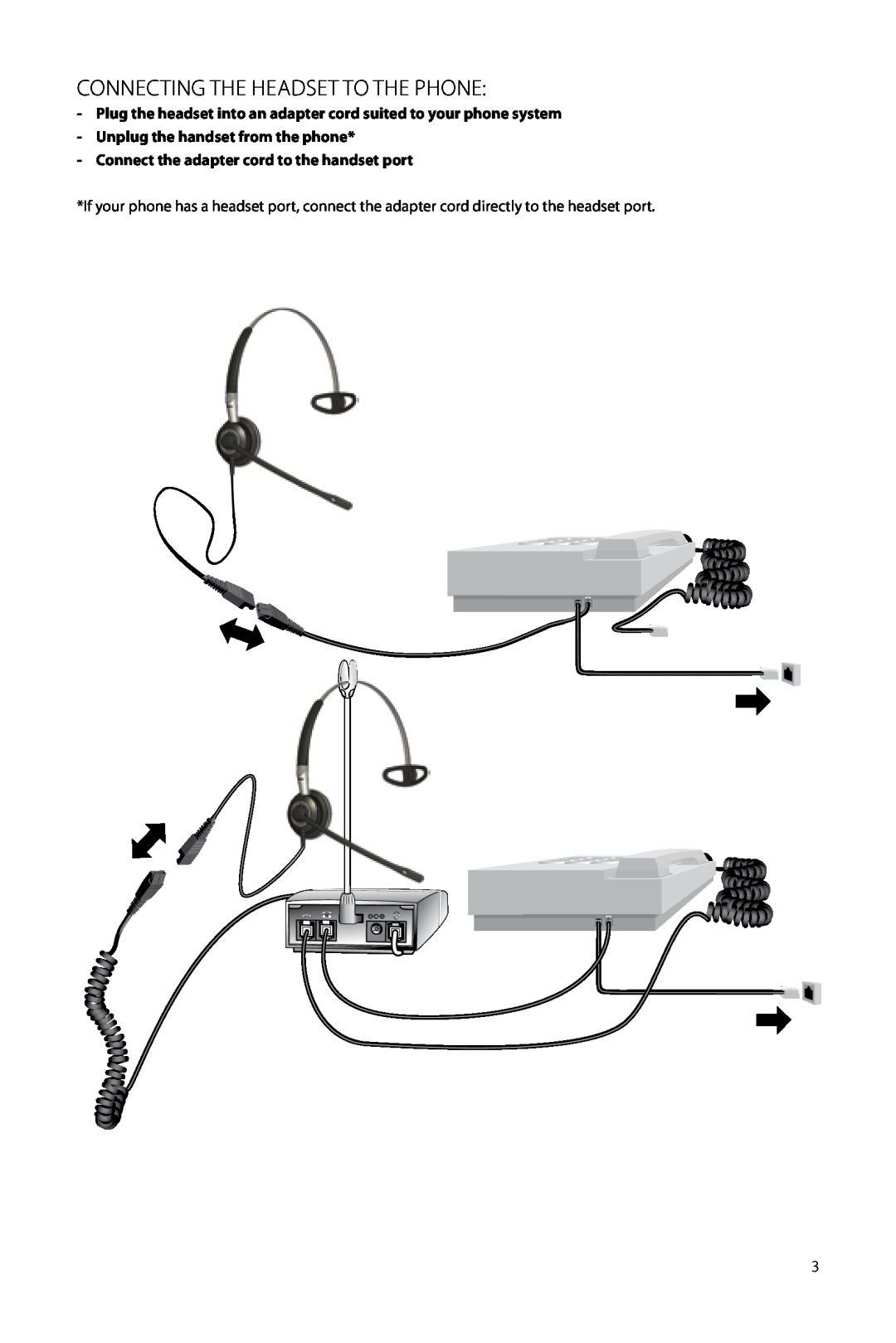 Jabra 2400 user manual connecting the headset to the phone, Unplug the handset from the phone 