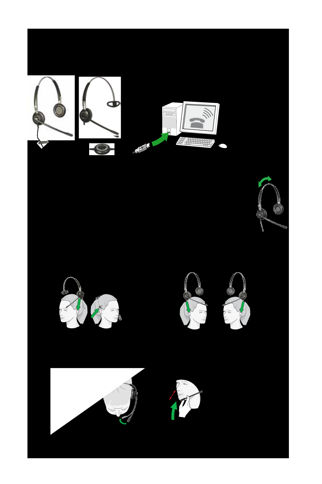 Jabra 2400 How to connect headset to PC, How to Wear the Duo and mono Headset, 2 cm 3/4, Adjust the headband length 