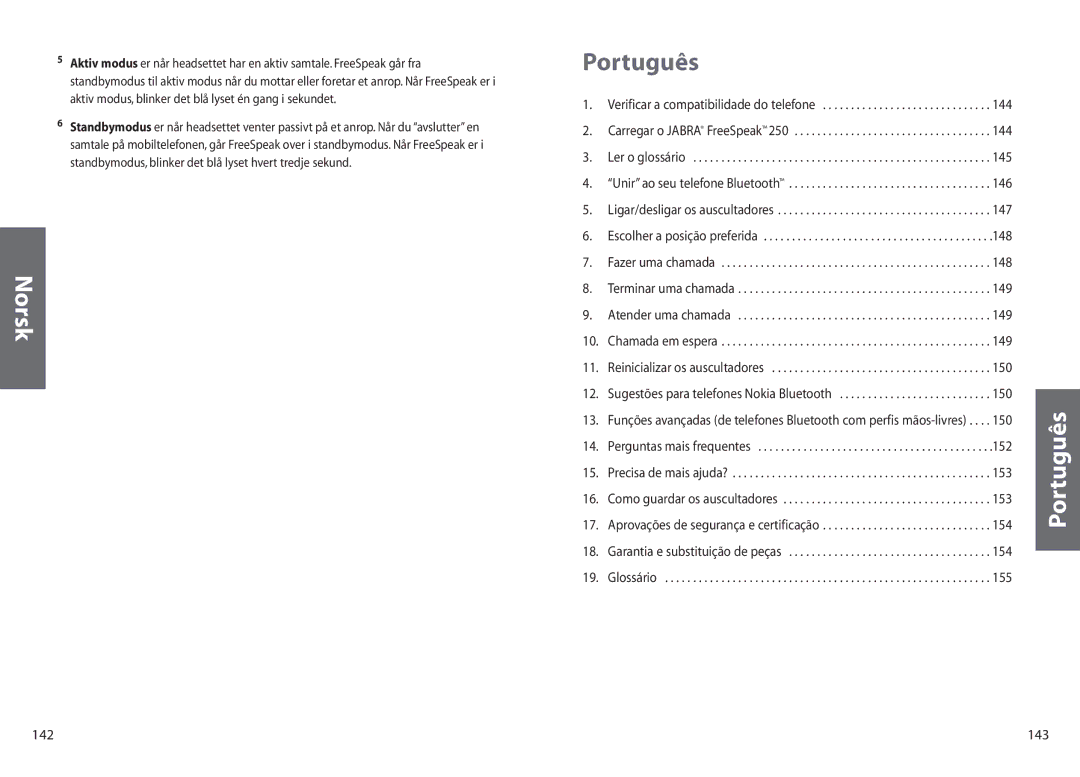 Jabra 250 user manual Português, 143 