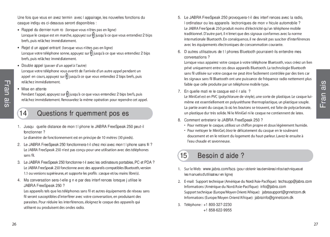 Jabra 250 user manual Questions fréquemment posées, Besoin d’aide ? 