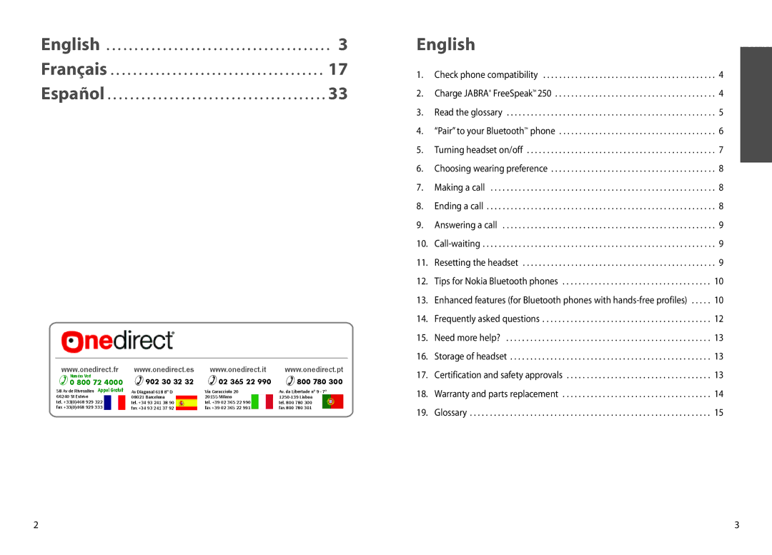 Jabra 250 user manual English 