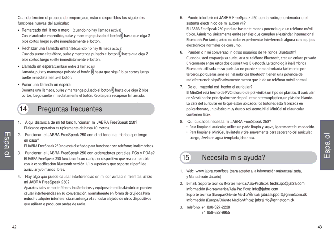 Jabra 250 user manual Preguntas frecuentes, 15 ¿Necesita más ayuda? 