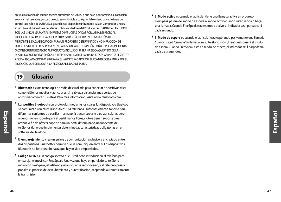 Jabra 250 user manual Glosario 