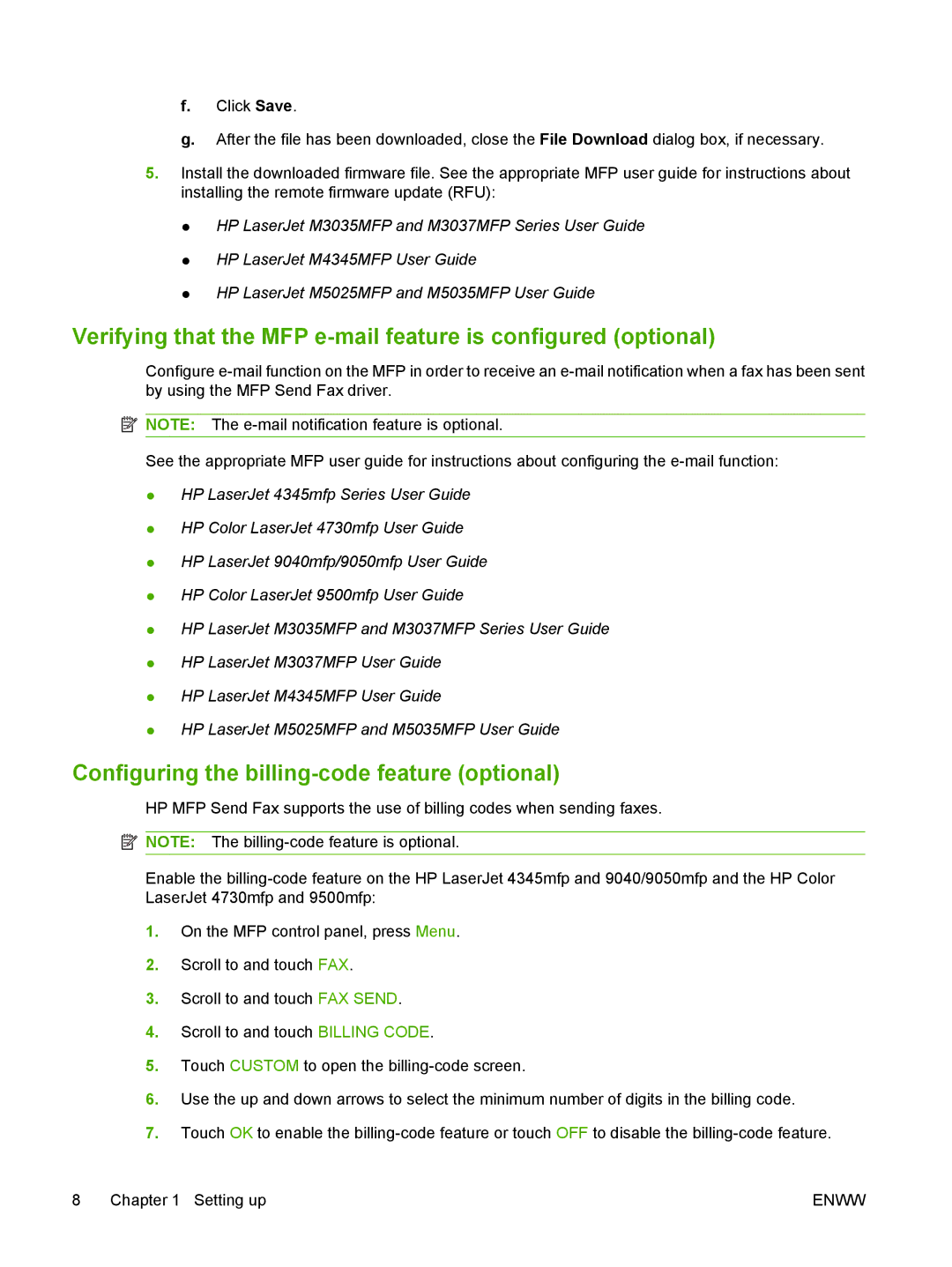 Jabra 300 Verifying that the MFP e-mail feature is configured optional, Configuring the billing-code feature optional 