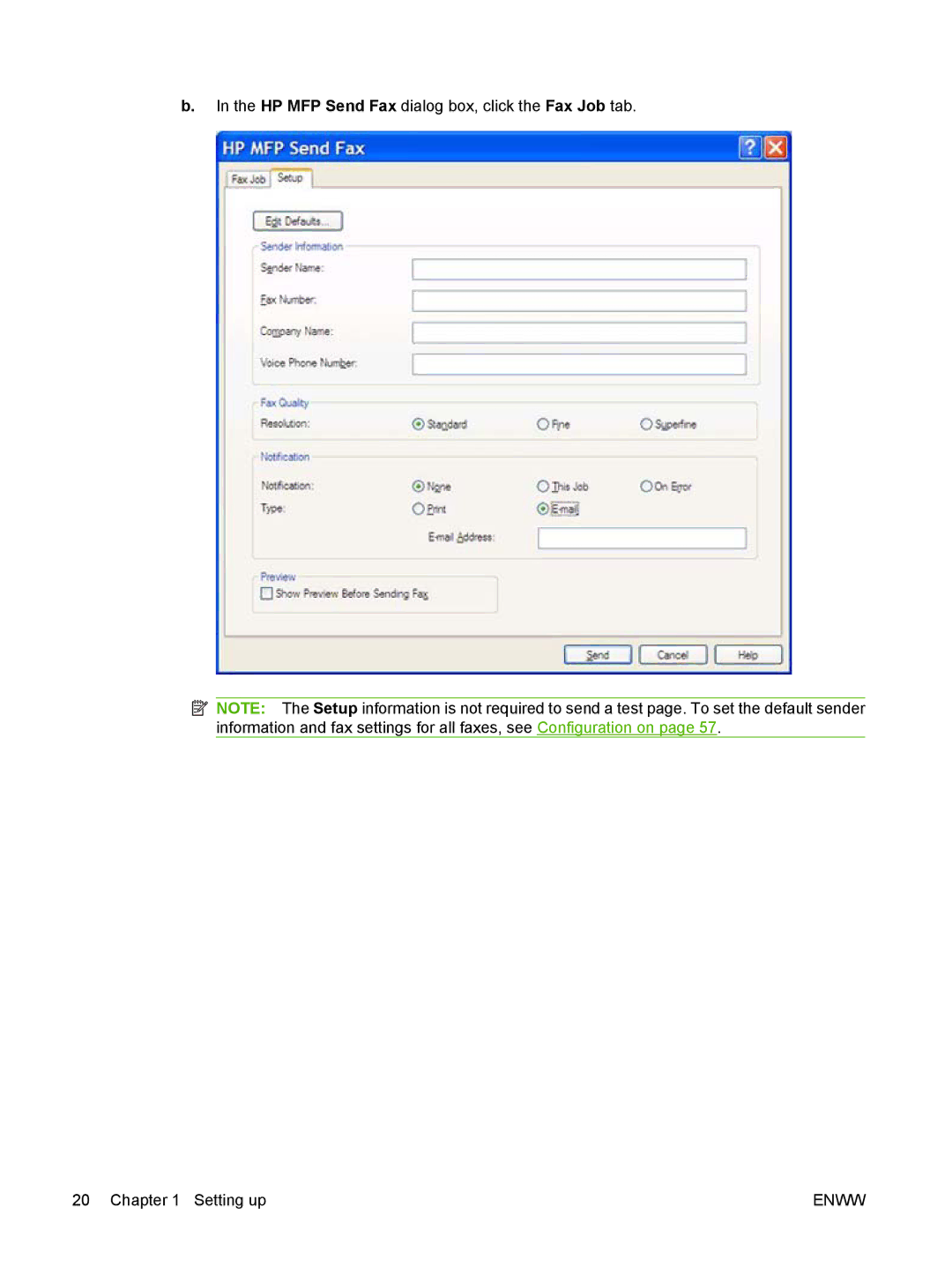 Jabra 300 manual HP MFP Send Fax dialog box, click the Fax Job tab Setting up 