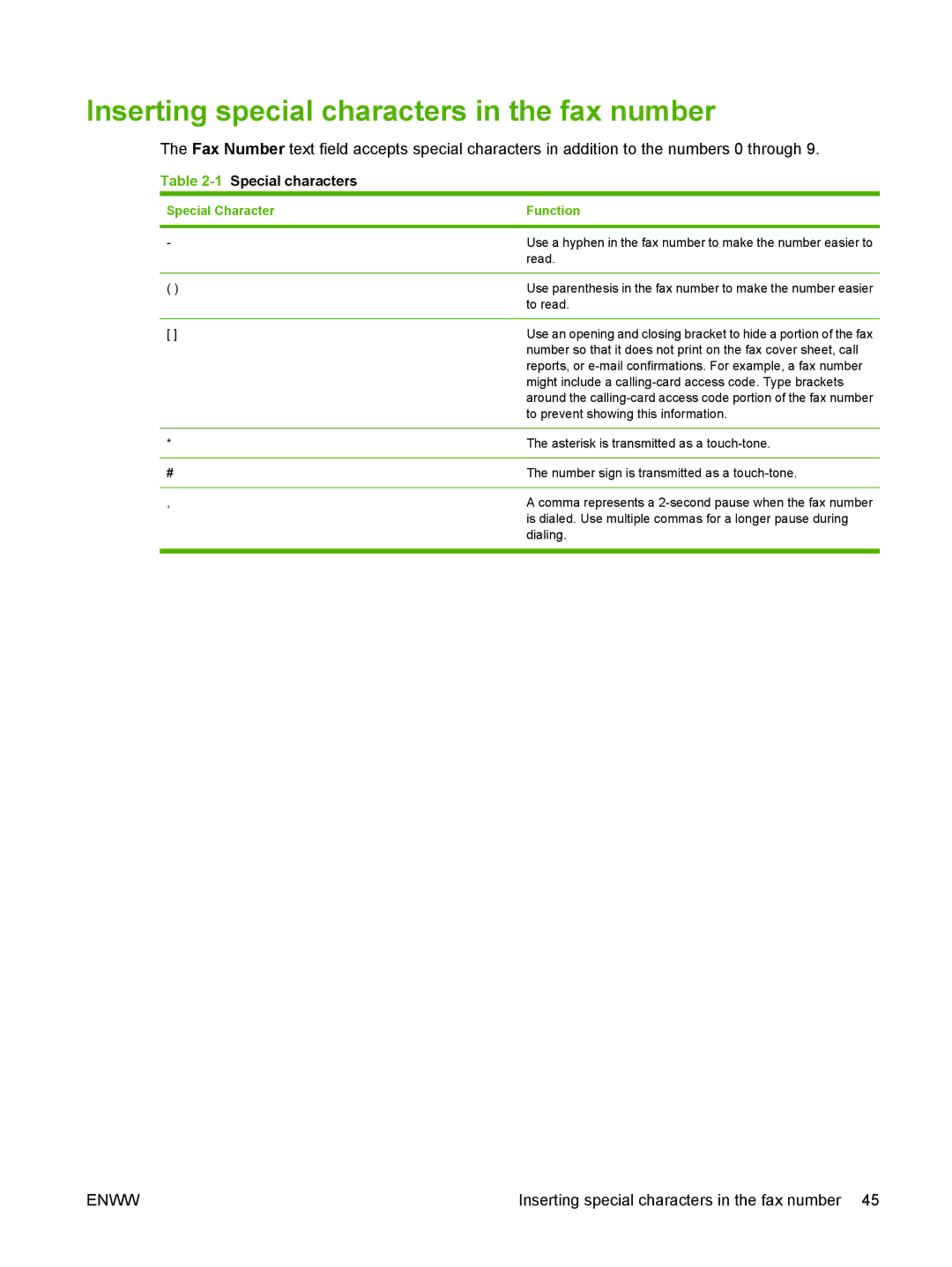 Jabra 300 manual Inserting special characters in the fax number, 1Special characters 