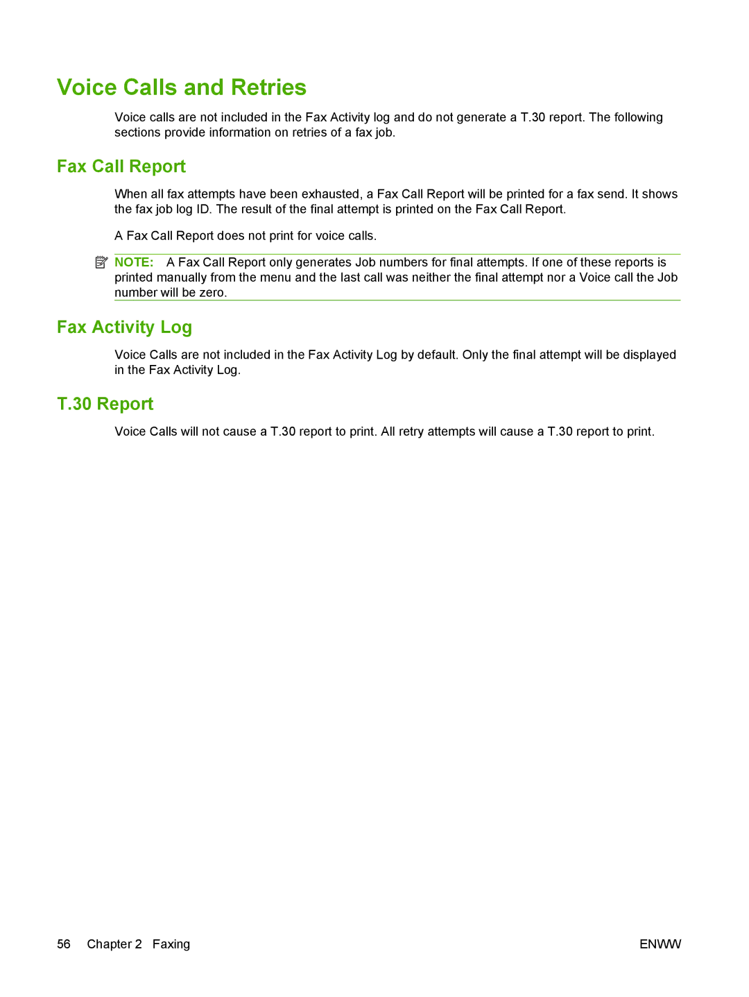 Jabra 300 manual Voice Calls and Retries, Fax Call Report, Fax Activity Log 